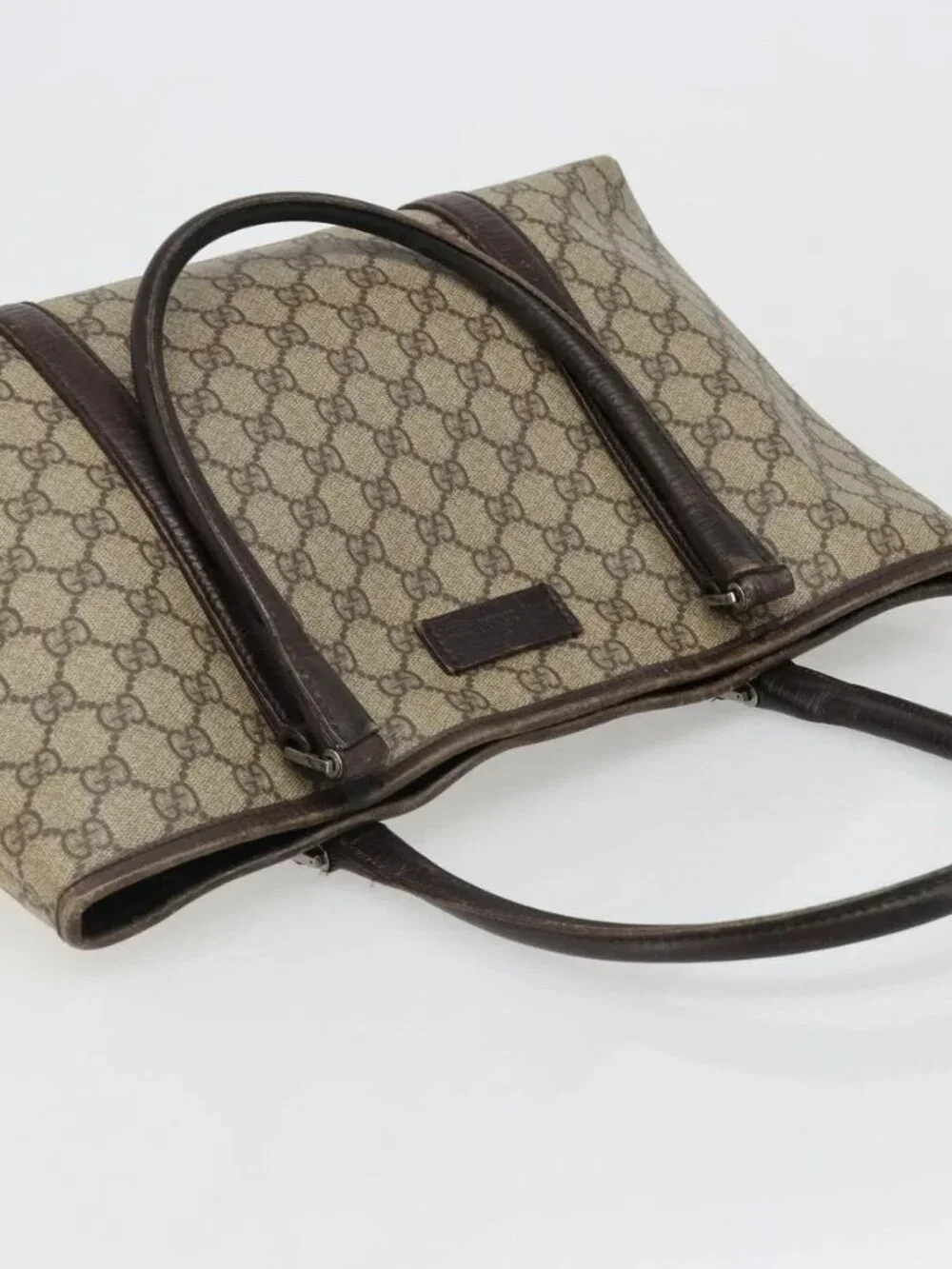 GUCCI GG Supreme Tote Bag PVC Beige Silver 114595 Auth 187099